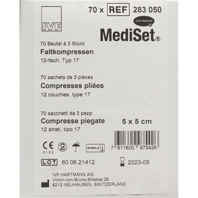 MediSet Faltkompressen Typ 17 12-fach 5x5см 70x 3 штуки