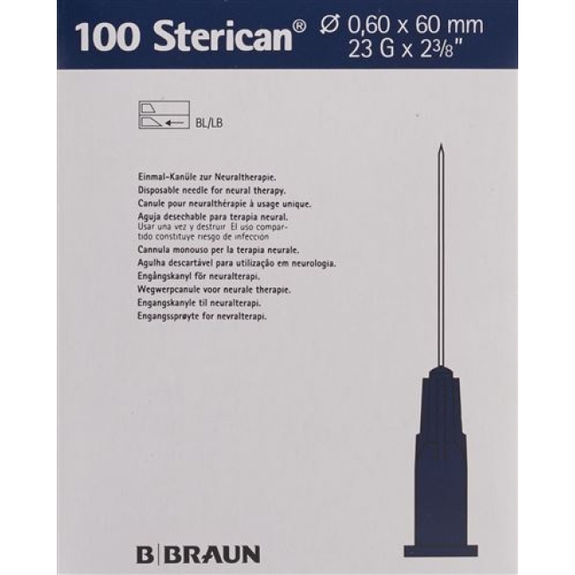 Sterican Nadel 23г 0.60x60мм Blau Luer 100 штук