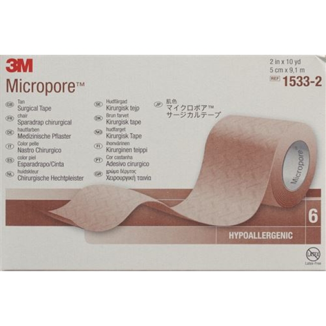 3M Micropore Vlies Heftpflaster ohne диспенсер 50мм x 9.14m beige 6 штук