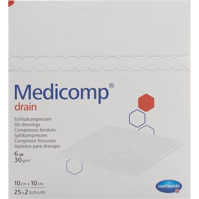 Medicomp Drain Vlieskompressen 10x10см Steril 25 пакетиков 2 шту