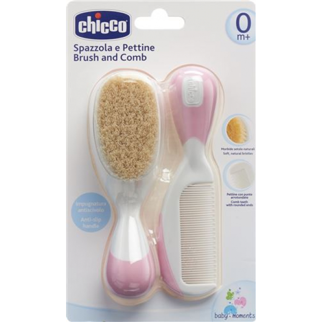 Chicco Kamm und Burste Naturborsten Pink 0m+