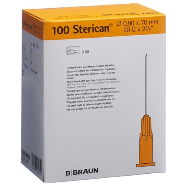 Sterican Nadel 20г 0.90x70мм Gelb Luer 100 штук