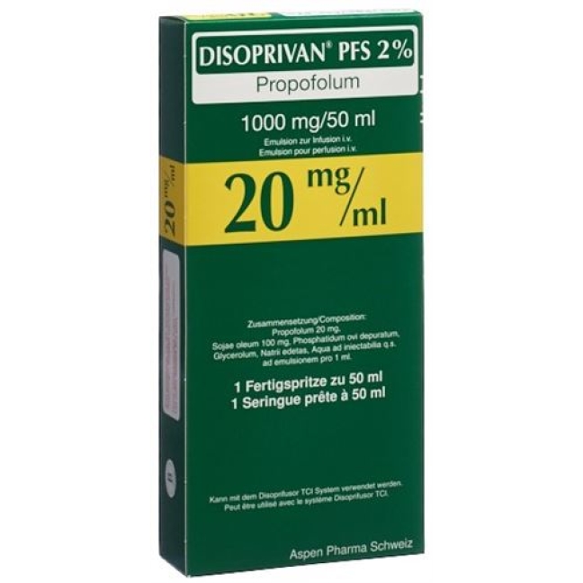 Дизоприван ПФС 2% эмульсия 1 г / 50 мл 1 предварительно заполненный шприц 50 мл