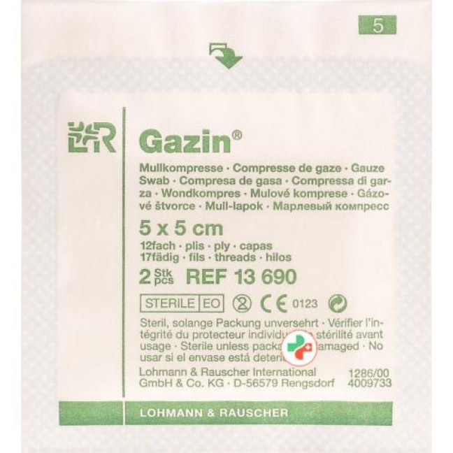 Gazin Mullkompresse 5x5см 12-fach стерильный 40x 2 штуки