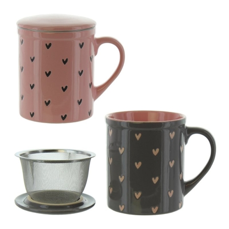 HERBORISTERIA Tasse Heart Grey&Rose mit Sieb