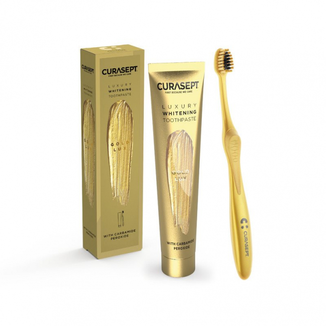 CURASEPT GOLD LUXURY WHITENING TOOTHP 75ML+BRUSH