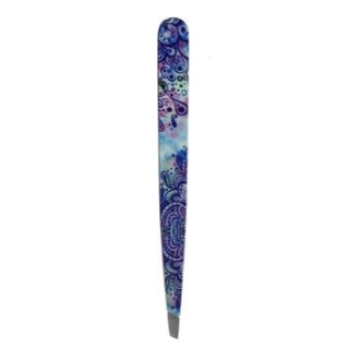 Hausmann Tweezers Slanted Blue Mandala Design